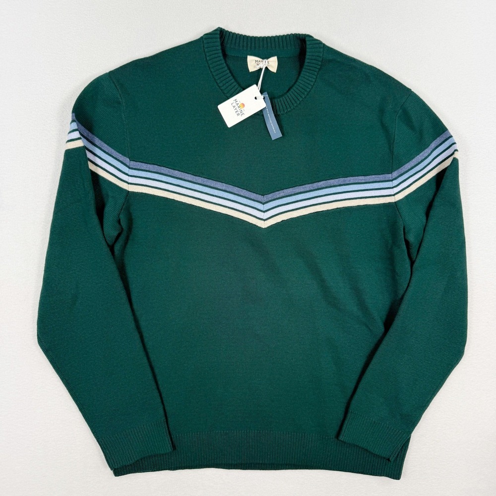 Marine Layer Dean Crew Sweater Size M Mens Green Cool Stripe New